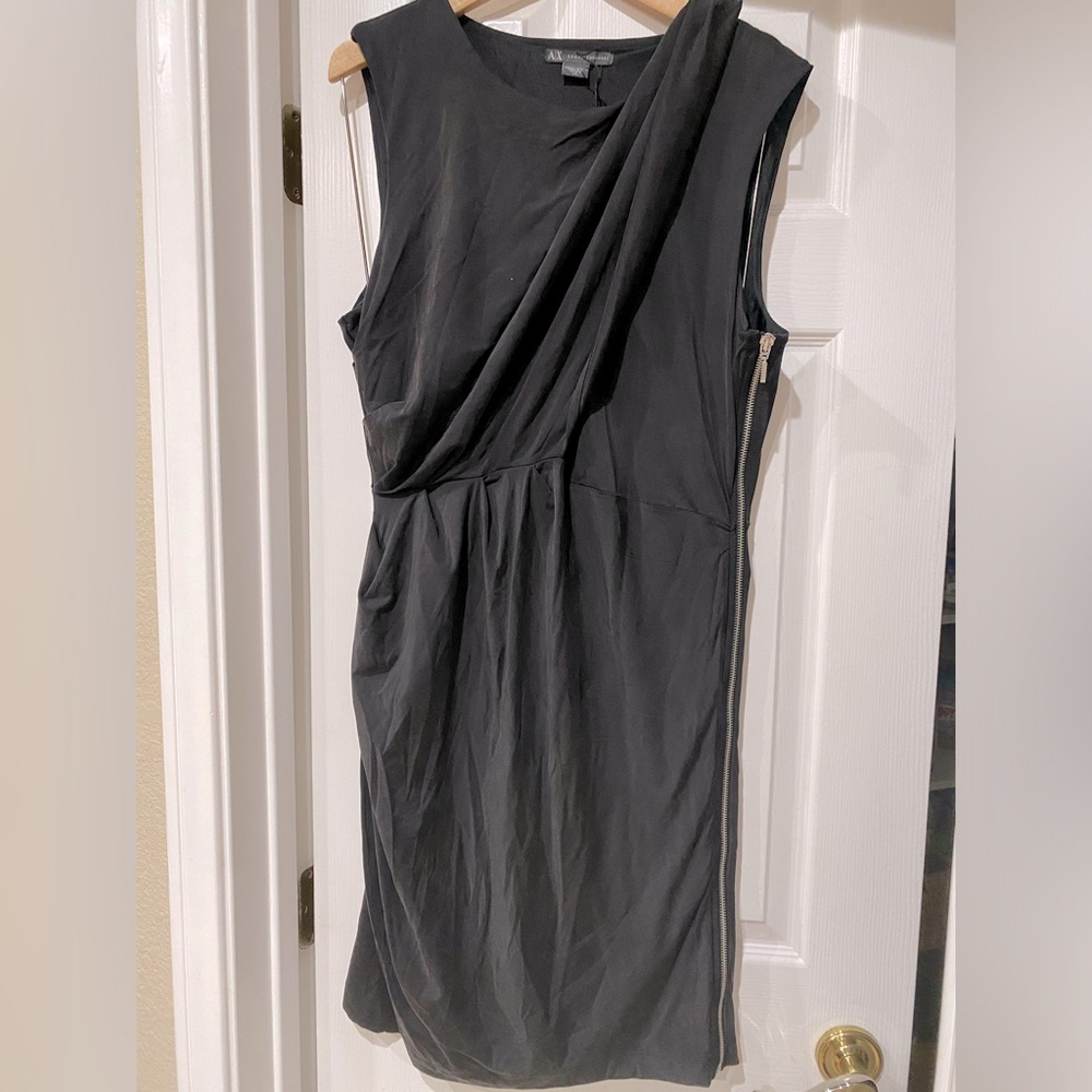 Armani Exchange High Quality Ruched Shift Full Side Zip SzL Shirt Dress